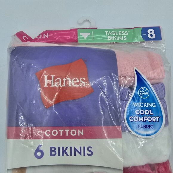 Women's Hanes Tagless Bikinis Ultra Soft Panties Size 8 Cotton 6 Pair No Ride Up - Picture 3 of 6